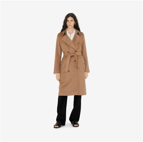 Long Cashmere Blend Kensington Trench Coat in Camel 